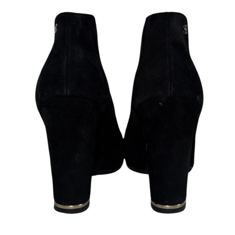 Chanel CC Logo Chelsea Black Suede Block Heel Boots Gold Logo Size 40 - Picture 6 of 14